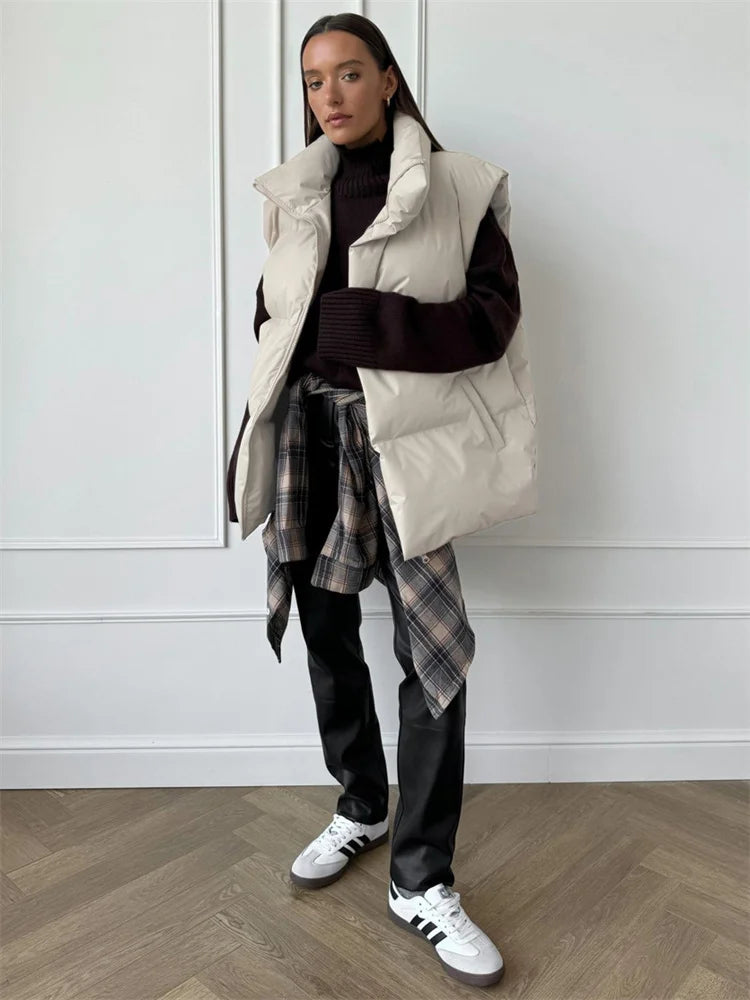 Loose Sleeveless Jackets Parkas Female Winter New Outwear for Lapel Tank Top Patchwork Coat