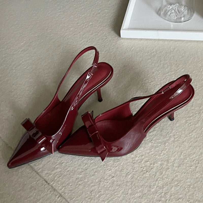 Butterflyknot Slingbacks Pumps Pointed Toe Thin Heels Banquet Prom Shoes Big Size 43
