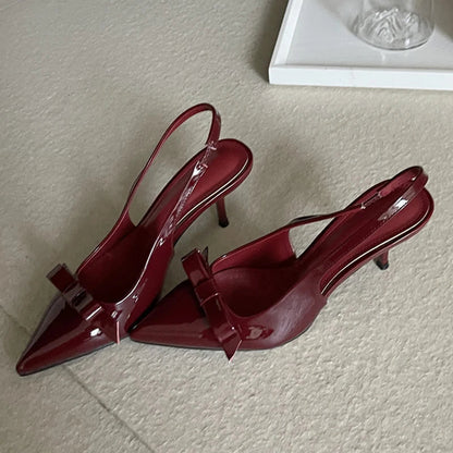 Butterflyknot Slingbacks Pumps Pointed Toe Thin Heels Banquet Prom Shoes Big Size 43