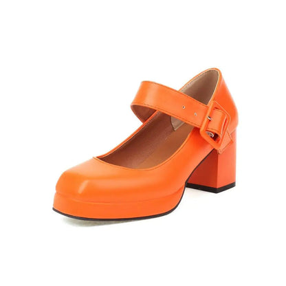 Classics High Heels Lolita Shoes Straps Mary Janes Shoes Female Red Orange White Pumps Party Wedding Shoes Size 45