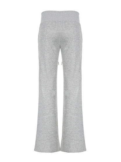 Gray Drawstring Waist Sweatpants Simple Basic Minimalist Fitness Joggers Straight Pants