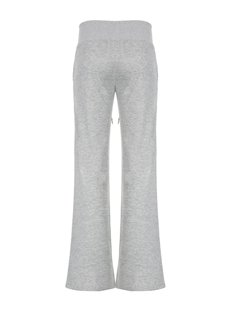 Gray Drawstring Waist Sweatpants Simple Basic Minimalist Fitness Joggers Straight Pants