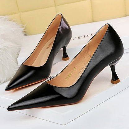 Shoes Kitten High-heeled Shoes Pumps Pu Leather Shoes High Heels Occupation Ol Office Shoes 43