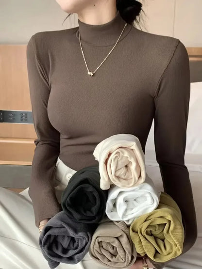Autumn Winter Turtleneck Sweater Basic Knitted Tops Slim Pullover Korean Simple Jumpers