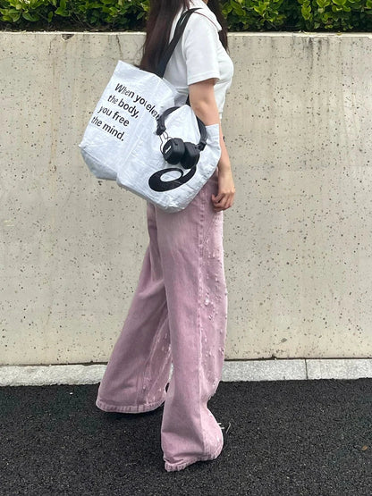 Woman Jeans Denim Pants French Elegance Baddie Gyaru High Street Ins Sweet Korean New Design Ripped Hole Color Loose