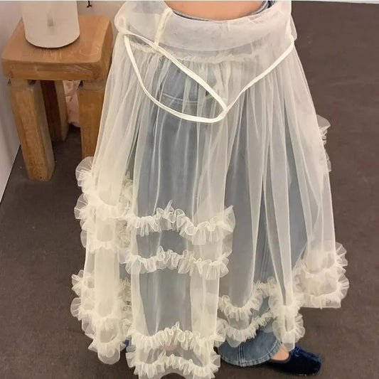 Y2k Weet See Through Mesh Camisole Dresses Summer New Vneck Dress for Allmatch Fungus Vestidos De Mujer Skirt