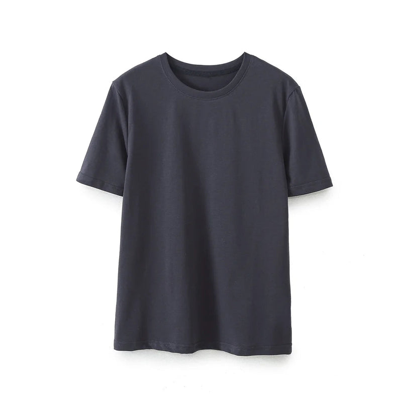 Summer Basic Round Neck Cotton Tshirt Set Short Sleeves Top Female Loose Laceup Straight Leg Pants