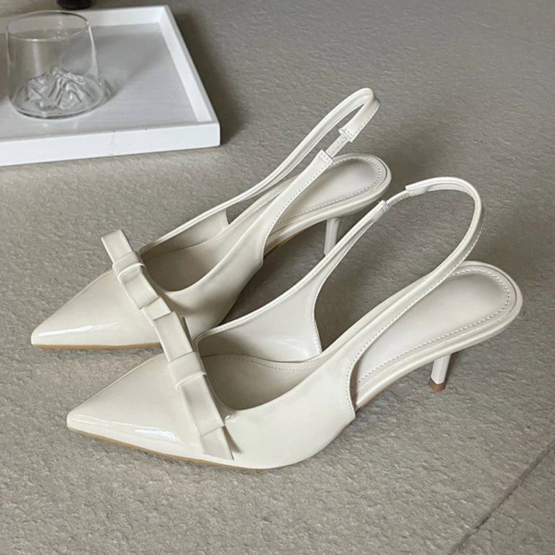 Butterflyknot Slingbacks Pumps Pointed Toe Thin Heels Banquet Prom Shoes Big Size 43