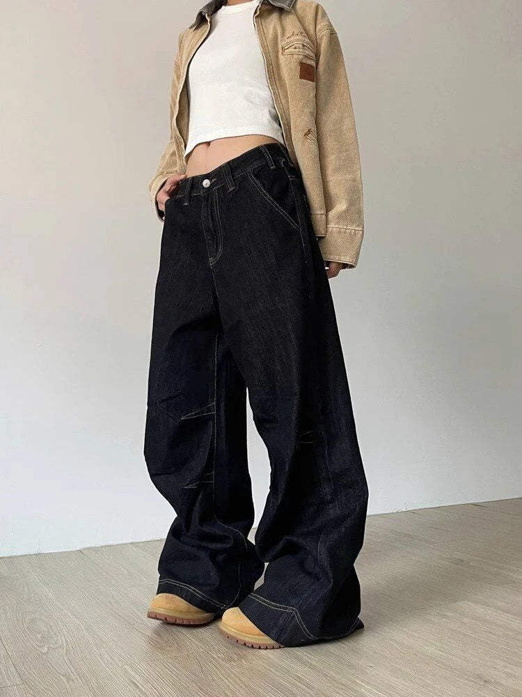 Y2k Denim Low Waist Jeans Harajuku Wide Leg Baggy Pants High Street Oversize American Retro Cargo Trousers Grunge