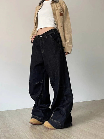 Y2k Denim Low Waist Jeans Harajuku Wide Leg Baggy Pants High Street Oversize American Retro Cargo Trousers Grunge