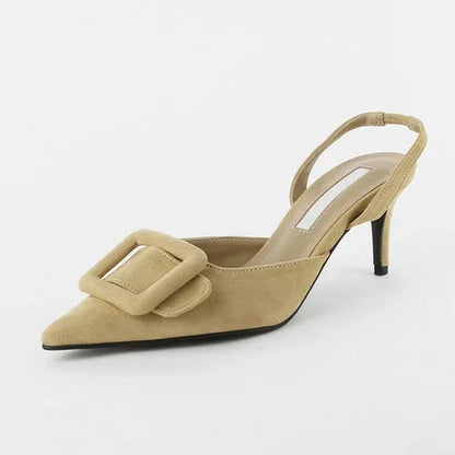 Sandals Summer Pointed Toe High Heels Stiletto Square Buckle Large Size Single Shoes