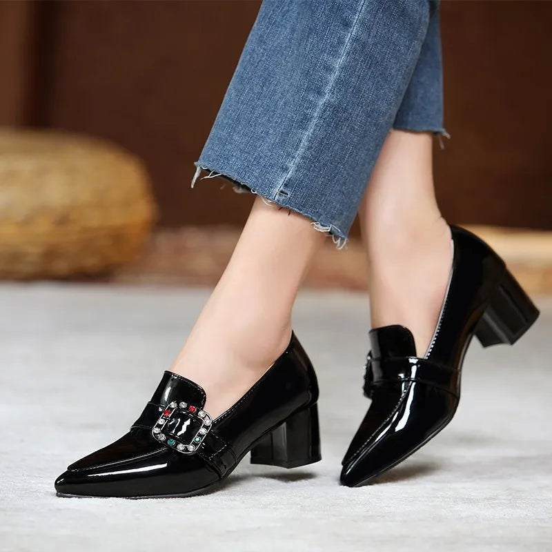 Medium Heels Pumps Woman New Nude Green Black Pointed Toe Party Office Wedding Shoes Large Size 44 45