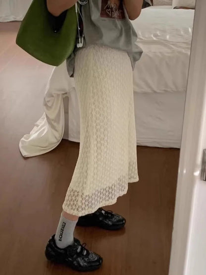 French Embroidered Hook Flower Half Length Summer New Aging Reduction High Waist Hip Wrapping Lace Skirts
