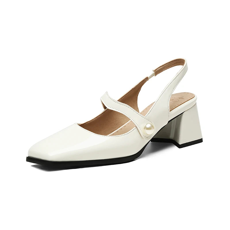 Pumps Slingback Sandals Square Toe Patent Leather Block High Heeled Mary Jane Shoes Gold Silver