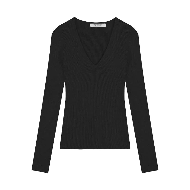Autumn New Korean Vneck Slim Thread Longsleeved Sweater + Lace Splicing Hollow Camisole Twopiece Suit