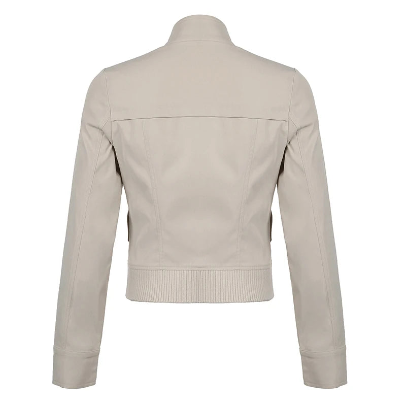 Winter American Retro Zipper Coat Y2k Slim Fit Minimalist Jacket With Pocket Grunge Outfit