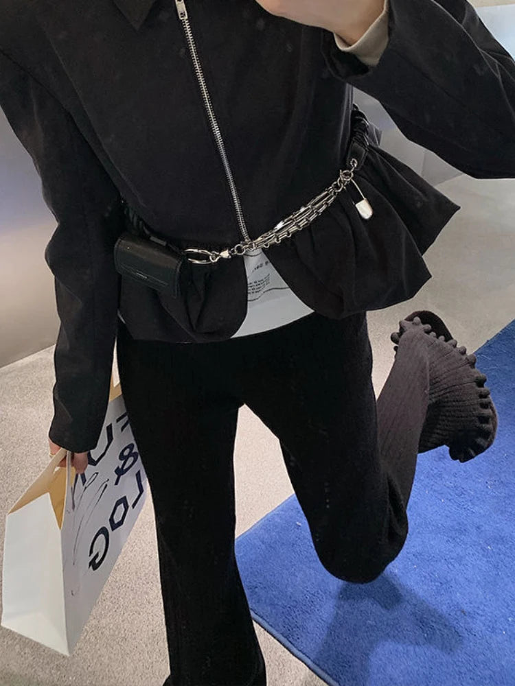 Black Knitted Rib Pants Tassels Flared Trousers Leggings Boot Cut Korean High Waist Autumn Winter Bottoms