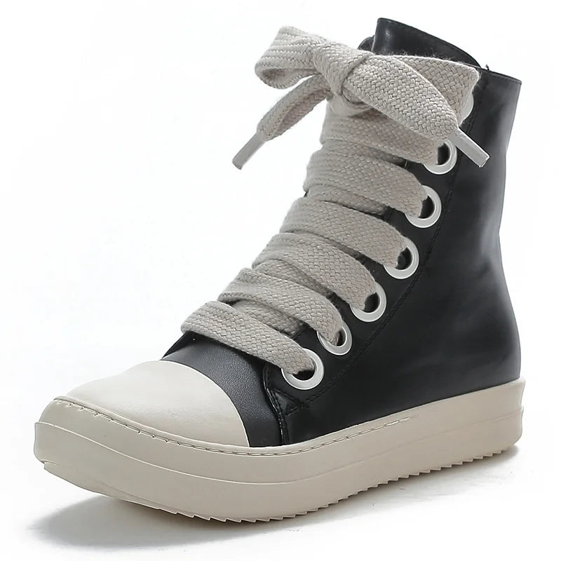 New Sneakers Hightop Flat Sport Shoes With Thick Lace Up European and American Style Couple Shoes
