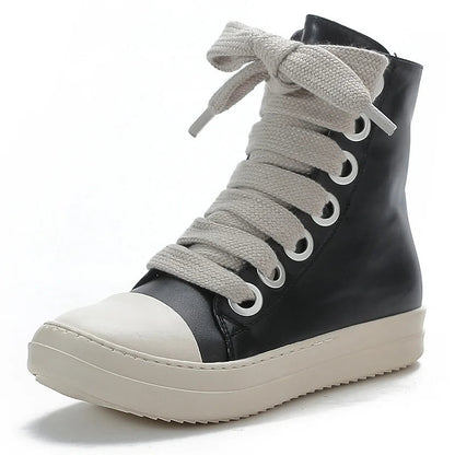 New Sneakers Hightop Flat Sport Shoes With Thick Lace Up European and American Style Couple Shoes