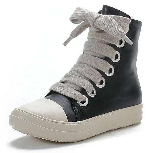 New Sneakers Hightop Flat Sport Shoes With Thick Lace Up European and American Style Couple Shoes
