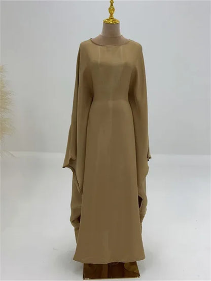 Autumn Loose Shiny Maxi Dress ’s Butterfly Batwing Long Sleeve Muslim Clothes Party Dress Female Long Dress New