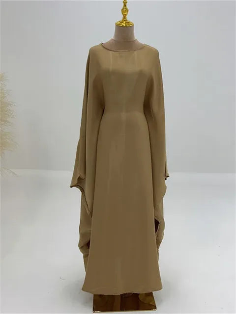 Autumn Loose Shiny Maxi Dress ’s Butterfly Batwing Long Sleeve Muslim Clothes Party Dress Female Long Dress New