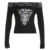 Gothic Retro Lace Trim Slash Neck Blouses �� Long Sleeve Y2k Darkly Print Autumn Tops