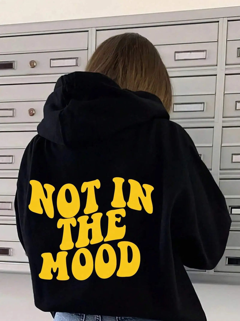 Not in the Mood Personality Letter Female Hoodies Personality Loose Hoodie Autumn Warm Fleece Hoody Harajuku Street Pullover