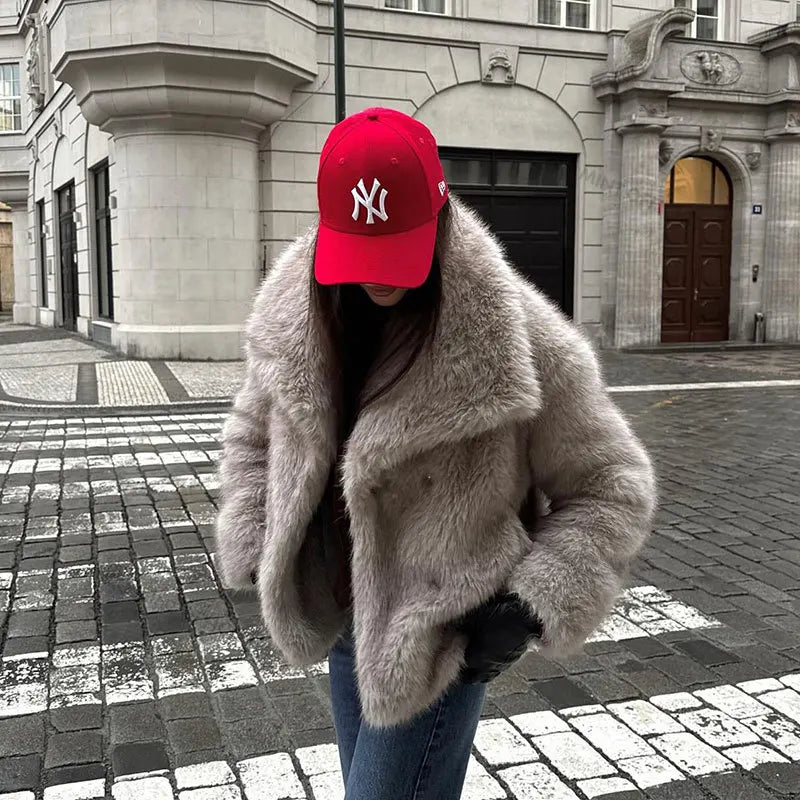Winter Iconic Blogger Fluffy Square Collar Faux Fur Coat Ins Hot Fox Fur Jacket Outerwear