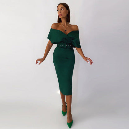 Off-shoulder Party Evening Formal Midi Dress