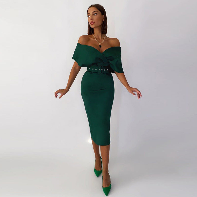 Off-shoulder Party Evening Formal Midi Dress