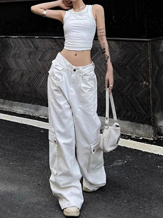 Low Waist Denim Pants Y2k Loose Korean Style Straight Wide Leg Cargo Jeans Harajuku Causal Trousers