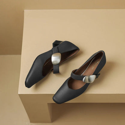 Genuine Leather Pointed Toe Dress Shoes Low Heel Pumps