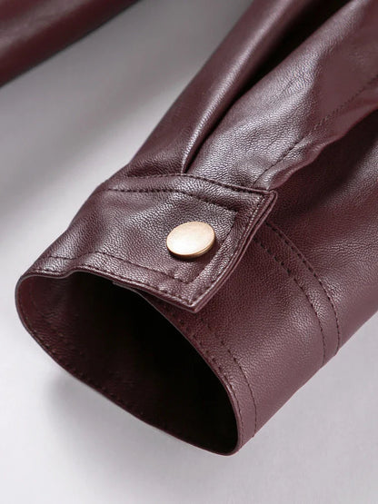 Pu Leather Jackets Coats Turn Down Collar Long Sleeve Zipper Female Motorcycle Top Coat Autumn Outwear