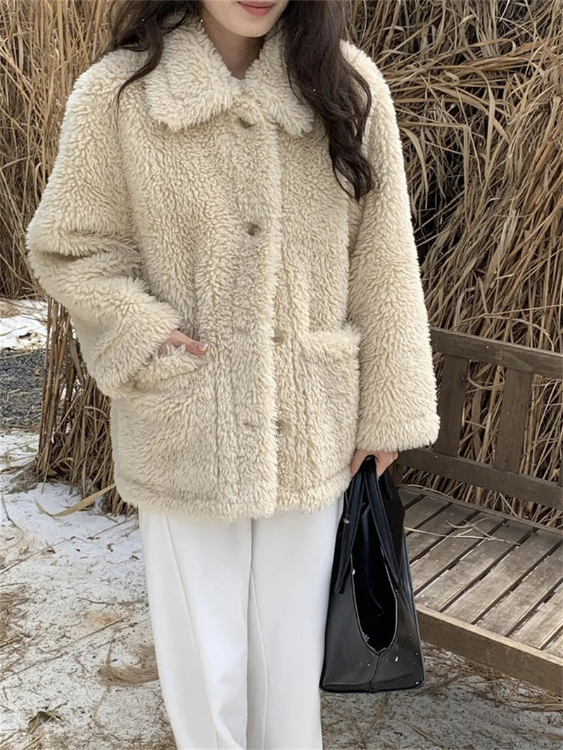 Winter Warm Coats Thicken Lamb Wool Gentle Office Lady New Slim