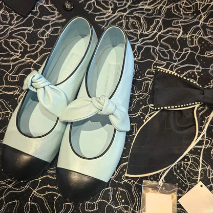 Shallow Mouth Mary Jane Shoes for Bow Flat Single Shoes French Retro Small Leather Shoes