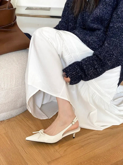 New Style Thin Low Heels Butterflyknot Woman Pumps Pointed Toe Buckle Strap Party Wedding Female Shoes
