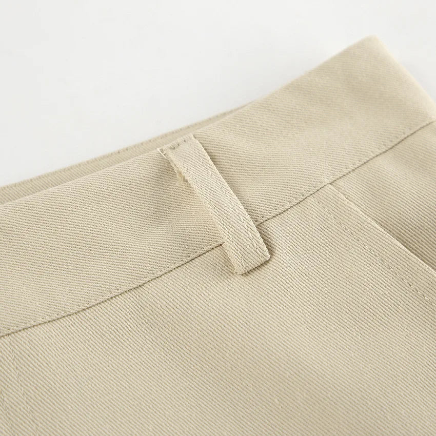 Khaki Classic Wide Leg Pant High Waist Pocket Loose Simple Trouser Autumn Winter Pants New