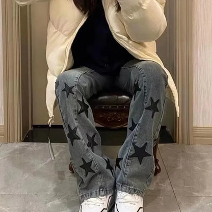 Star Y2k Jeans Acubi Harajuku Baggy Grunge Denim Pants Korean Trousers Aesthetic