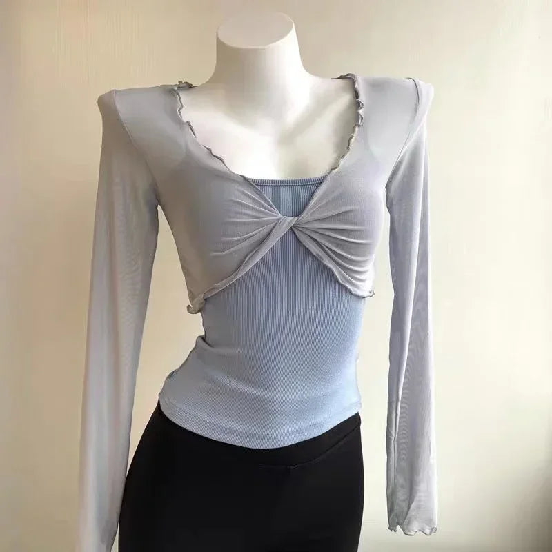 See Through Cardigans Long Sleeve Mesh Lace Up Crop Tops Short Cardigans