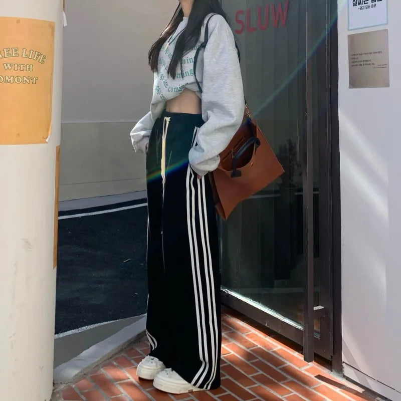 Striped Sport Sweatpants for Black Harajuku Korean Pants Hippie Preppy Trousers Aesthetic