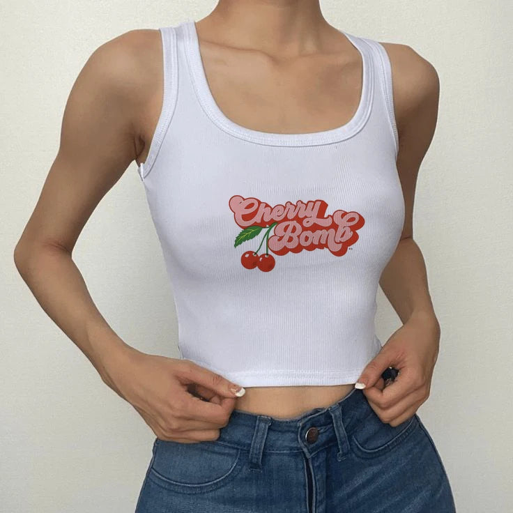 Short-sleeved T-shirt Summer Cherry Letter Print Short-sleeved Top Spice Wearing Crop Short Slim-fit Street Style
