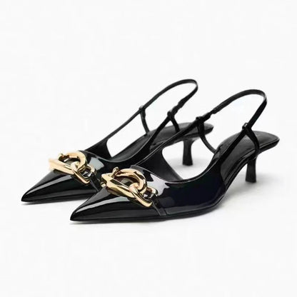 Blue Denim Fabric Slingbacks for Woman Cross Thin Buckle Strap Upper Stiletto Sandals Point Toe Thin Kitten Heel Pump