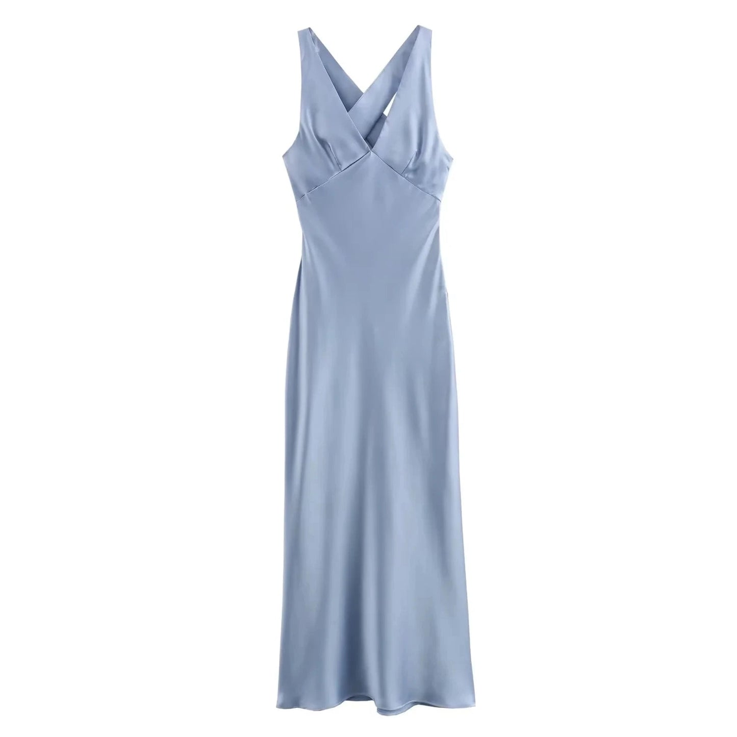 Vneck Party Long Dress Satin Sleeveless Slim Fit Dresses Zipper Female Backless Maxi Dress
