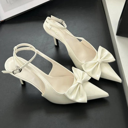 Bowknot Pointed Toe Ankle Strap High Heeled Shoes Brand Designer Thin High Heel Backless Sandals Sweet Pumps