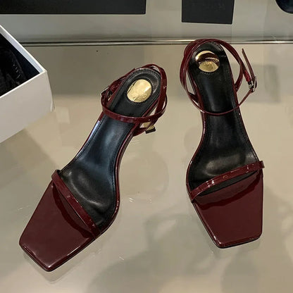 Thin Heels Sandals Open Toe Ankle Strap High Heels Female Simple Designer Party Shoes Pumps