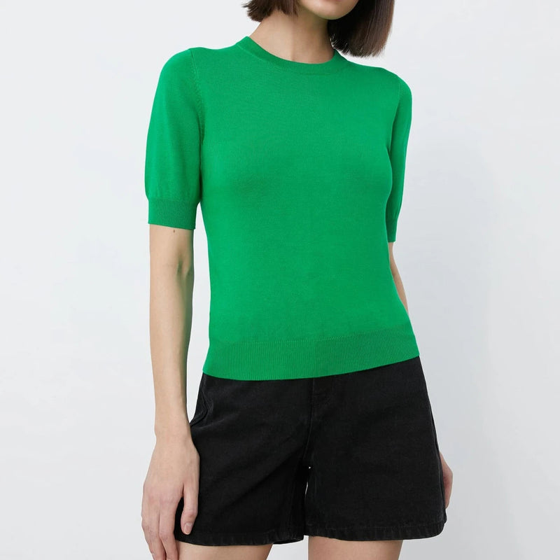 Summer Knitted Tshirt Short Sleeve Oneck Slim White Sweater Female Pullovers Knitwear
