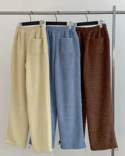 Summer Korean Retro High Street Hairy and Thick Low Waist Trousers Wide Leg Pants