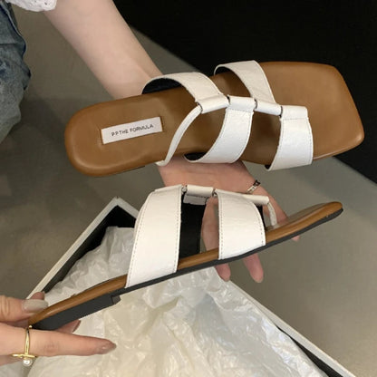 Designer Set Toe Flat Sandals Square Head Hollow Slippers Summer Party Soft Bottom Beach Shoes Flip Flops