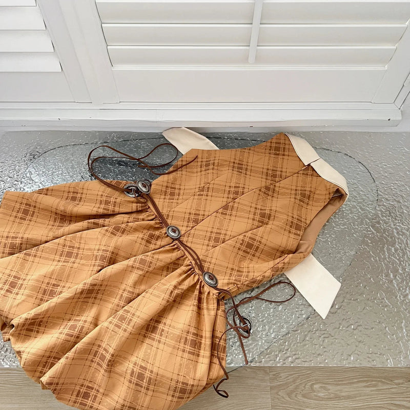 Plaid Dresses Bodycon Bow Ruffles Mini Dress Short Party Sweet One Piece Dress Korean